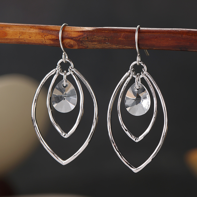 Women's Silvery Double-Layered Leaf-Shaped Openwork Pendant Earrings